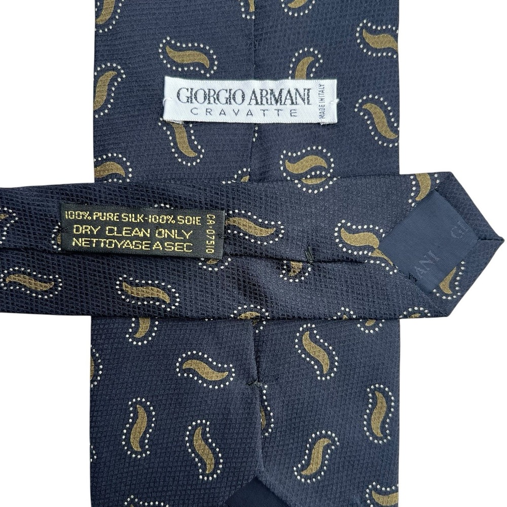 Vintage Giorgio Armani Cravatte Tie Black Gold Paisley Made In Italy 100% Silk
